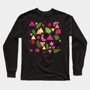 Colorful Flowers, Leaves and Triangles Long Sleeve T-Shirt